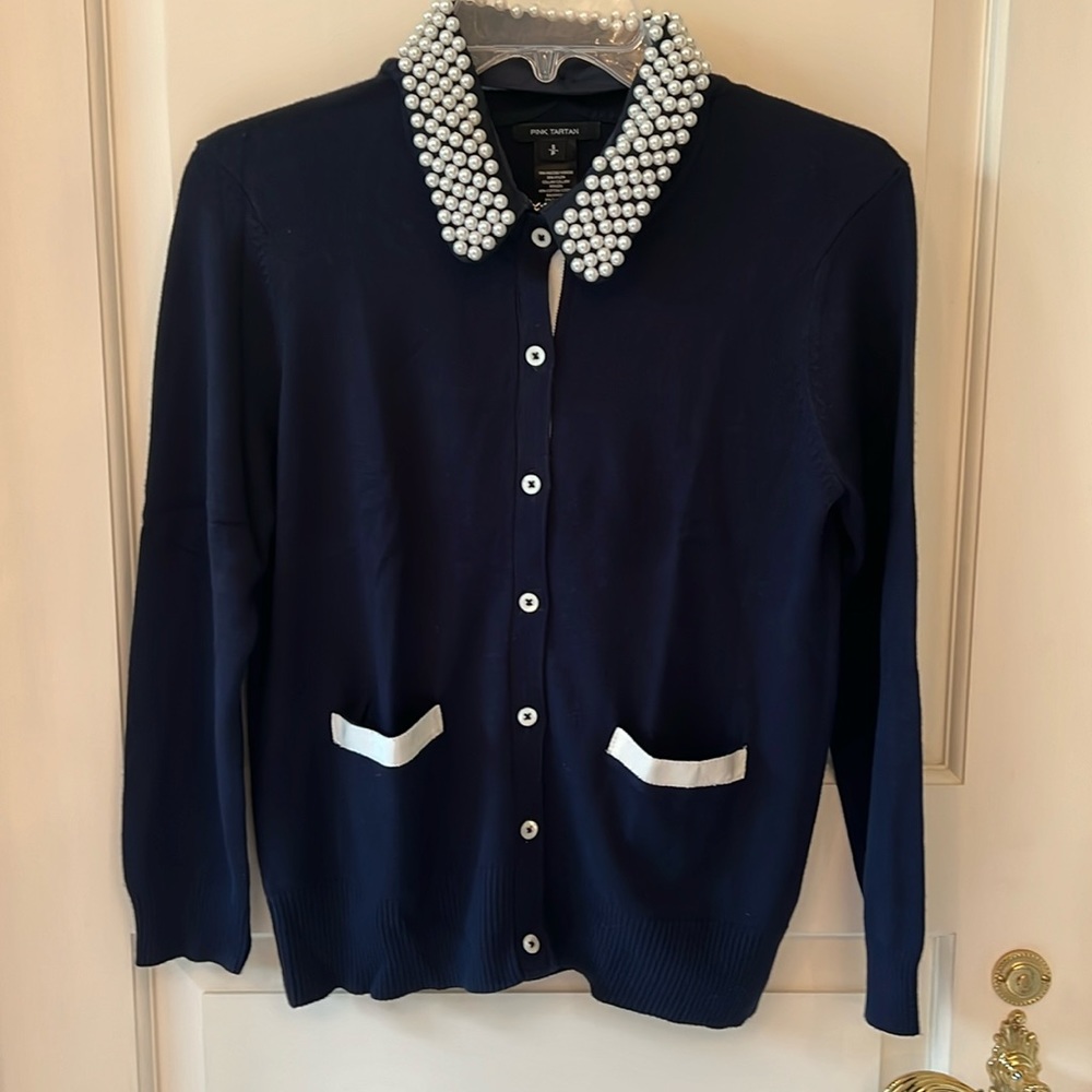 Pink Tartan navy cardigan